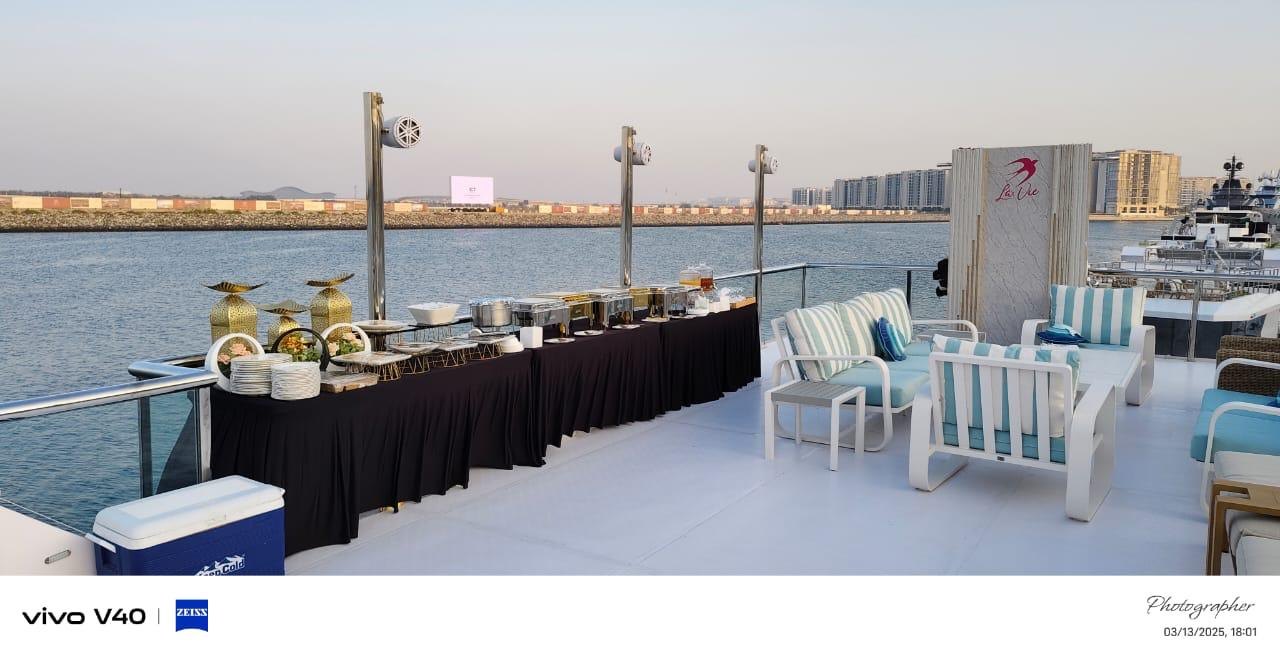 Food and dining setup on the outdoor yacht deck
