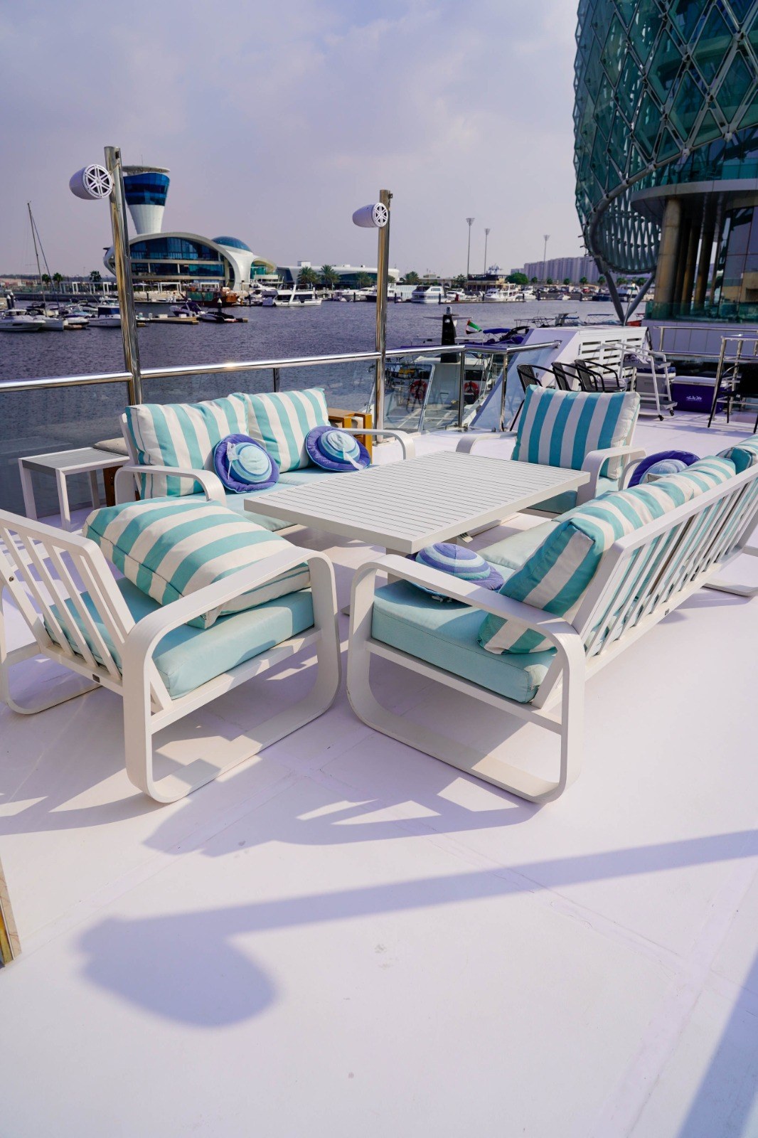 Outdoor seating on the yacht